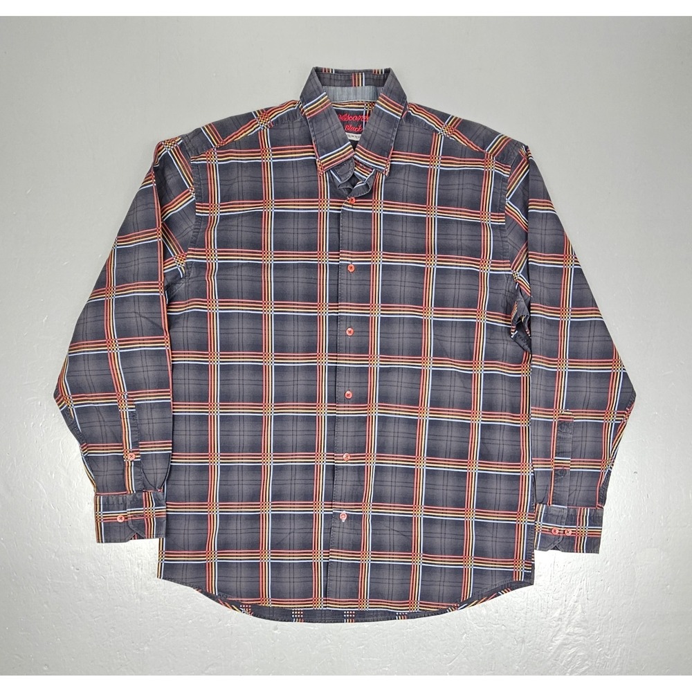 Luchiano Visconti Black Button Up Shirt Mens Large Brown Window Pain Long Sleeve